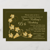 ブドウの葉（ゴールド）背景 95歳の誕生日 招待状 (正面/裏面)