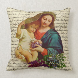 ブドウを握っているイエス・キリストを持つ賛美された聖母マリア クッション