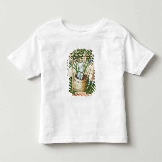 ブドウを集め、押すNouv Acqの大石柱 トドラーTシャツ (正面)