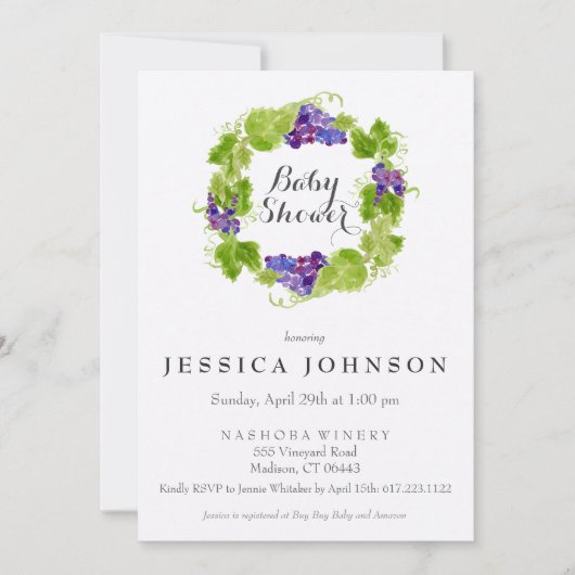 ブドウオンザつる植物ワインベビーシャワー招待状 招待状 (正面)