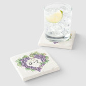 ブドウハートモノグラム結婚イニシャル ストーンコースター (横)