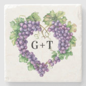 ブドウハートモノグラム結婚イニシャル ストーンコースター (正面)