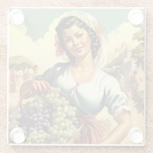 ブドウ収穫の美しいメキシコのカレンダーの女の子 ガラスコースター (裏面)