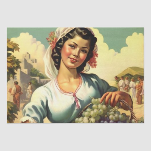 ブドウ収穫の美しいメキシコのカレンダーの女の子 薄葉紙 (正面)