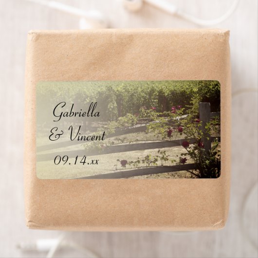 ブドウ園およびばら色の塀の結婚式の引き出物のラベル ラベル (インサイチュ)