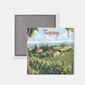 ブドウ園と自転車を持つトスカーナの風景 マグネット (正面/裏面)