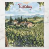 ブドウ園と自転車を持つトスカーナの風景 ワインラベル (シングルラベル)