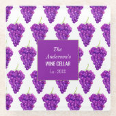 ブドウ果実模様パープルホワイト ガラスコースター (正面)