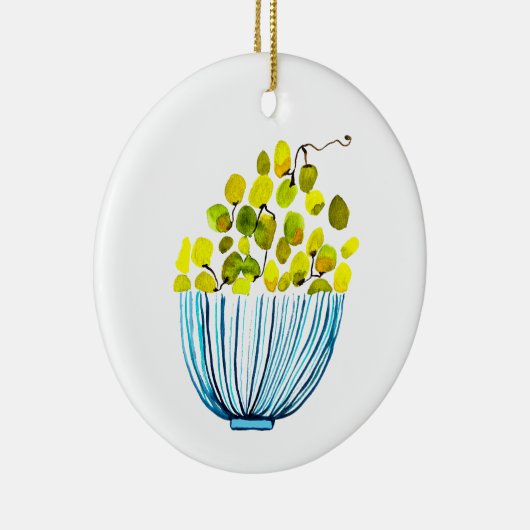 ブドウ水色フルーツイラストレーション セラミックオーナメント (右)