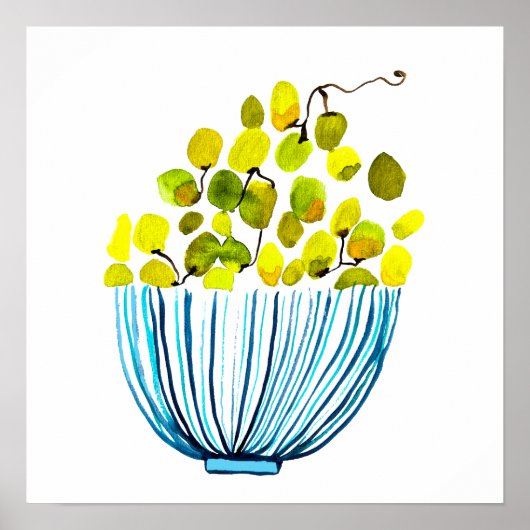 ブドウ水色フルーツイラストレーション ポスター (正面)