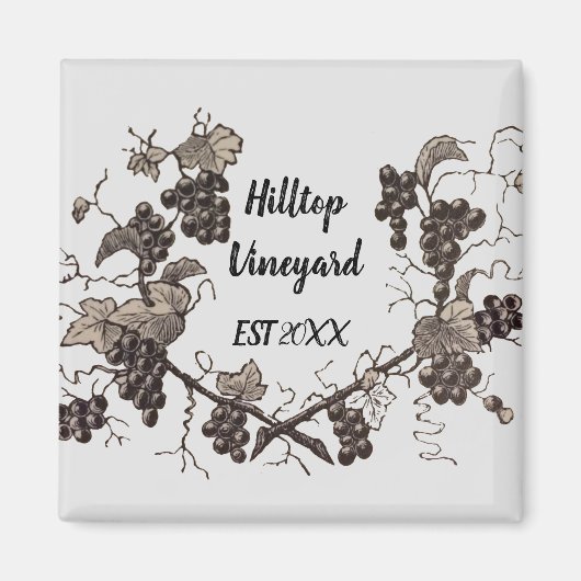 ブドウ畑つる植物スケッチヴィンテージエッチングワイナリー マグネット (正面)