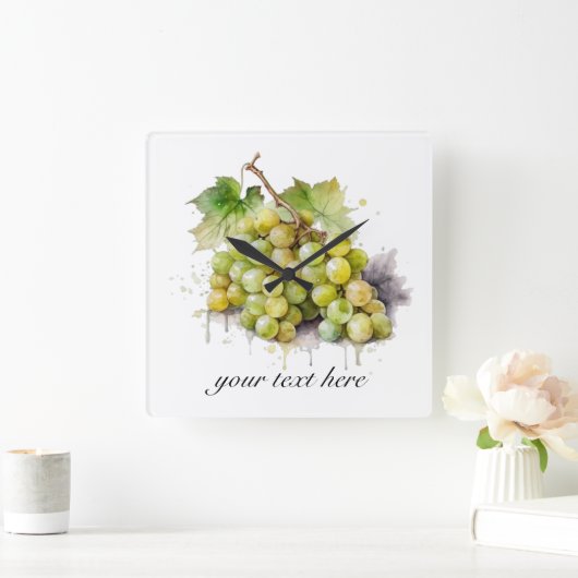 ブドウ畑の水色のブドウカスタム、 スクエア壁時計 (ホーム)