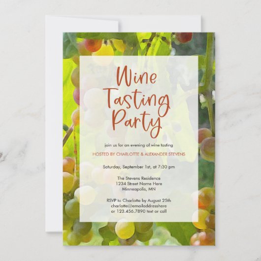 ブドウ畑をテーマにしたワインのテイスティングパーティー 招待状 (正面)