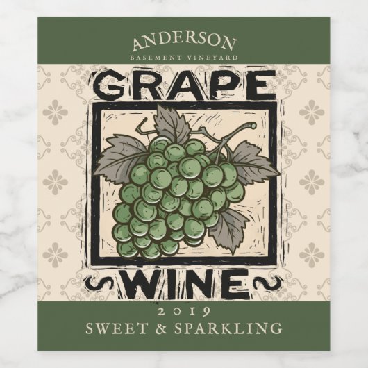 ブドウ白ワイン自家製の低木コミカル ワインラベル (シングルラベル)