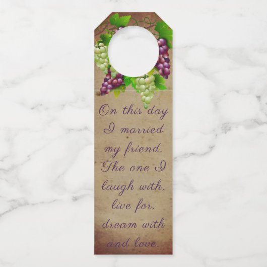 ブドウ結婚園のワイナリーブドウのテーブル番号 ボトルネックタグ (裏面)