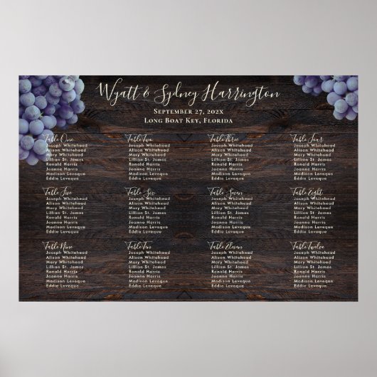 ブドウ結婚園の葡萄ダークウッドのシーティングチャート ポスター (正面)