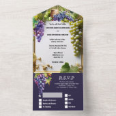 ブドウ結婚畑のワインバレル水色ブドウ オールインワン招待状 (内側)