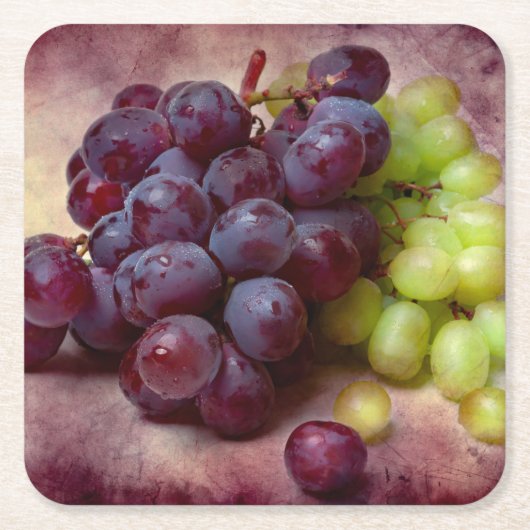 ブドウ赤と緑 スクエアペーパーコースター (正面)