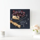 ブドウ、ワイン・ボトルのコルクおよびコルクせん抜き スクエア壁時計 (ホーム)