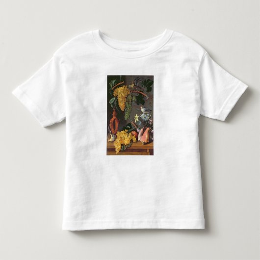 ブドウ、鳥および花が付いている静物画 トドラーTシャツ (正面)