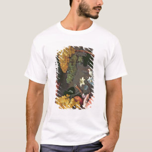 ブドウ、鳥および花が付いている静物画 Tシャツ