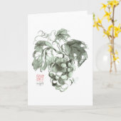 ブドウ、Sumi-eインク絵画の勉強 カード (黄色い花)