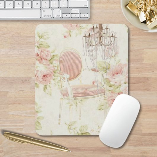 ブドワールフランスのヴィンテージピンクフローラシャンデリア マウスパッド