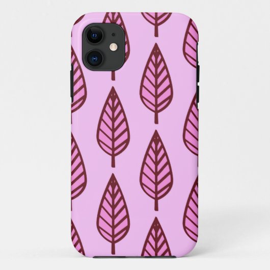 ブナの葉のパターン – ピンクとボルドー Case-Mate iPhoneケース (裏面)