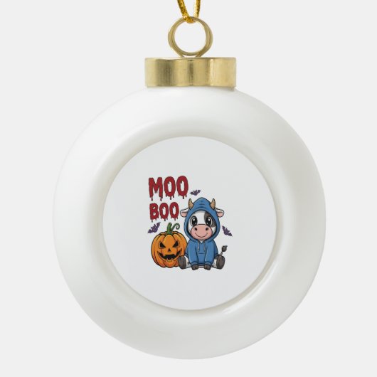 ブハロウィン不気味幽霊牛 セラミックボールオーナメント (正面)