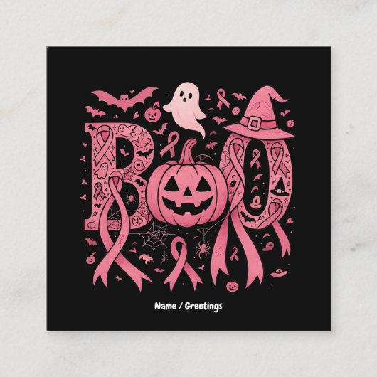 ブハロウィーン乳がん認識度ピンクリボン スクエア名刺 (正面)