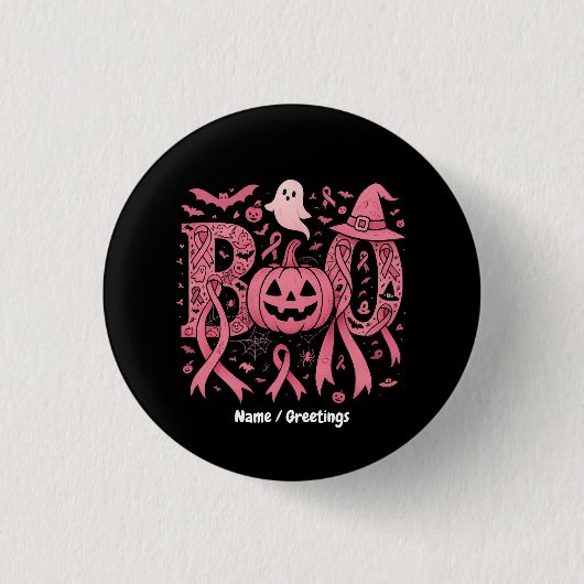 ブハロウィーン乳がん認識度ピンクリボン 缶バッジ (正面)