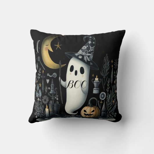 ブハロウィーン幽霊ブラックナイトハーフムーンジャックおもしろい クッション (裏面)