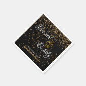 ブパーソナライズされたブーブリー金ゴールド紙吹雪オンブラック スタンダードカクテルナプキン (角)
