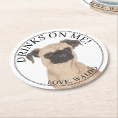 ブパーソナライズされたリュッセルグリフォン結婚ドッグ ラウンドペーパーコースター (アングル)