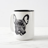 ブパーソナライズされたルフランスのドッグ白黒 ツートーンマグカップ (正面左)