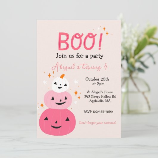 ブピンクハロウィーン誕生日パーティーの招待状 招待状 (スタンド正面)