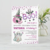 ブピンク不気味スカルガールハロウィーン誕生日 招待状 (スタンド正面)
