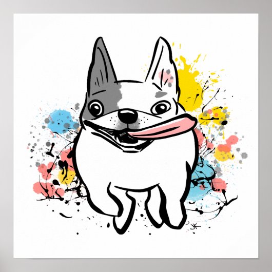 ブフランスのルランニングドッグの飛び絵を描跳ね犬 ポスター (正面)