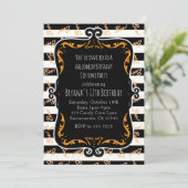 ブブラックストライプの&オレンジハロウィンお洒落イン 招待状 (スタンド正面)