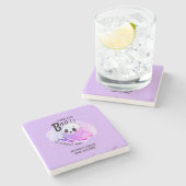 ブベイビーシャワーハロウィンパープルテーマかわいいパーティー ストーンコースター (横)