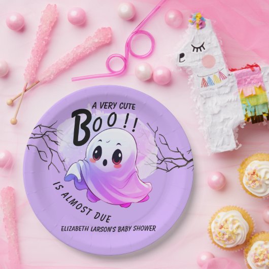 ブベイビーシャワーハロウィンパープルテーマかわいいパーティー ペーパープレート (パーティー)