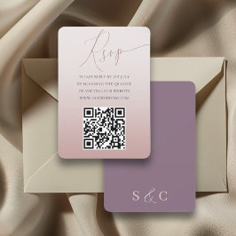 ブホー風QRコード ローズゴールド シンプルRSVP ウェディング 出欠カード