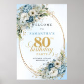 ブホ風ダスティブルーゴールドの80歳の誕生日ウェルカム ポスター (正面)