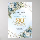 ブホ風ダスティブルーゴールドの90歳の誕生日ウェルカム ポスター (正面)