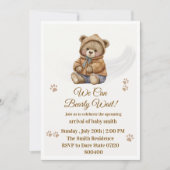 ブホ風テディベア "We Can Bearly Wait" ベビーシャワー 招待状 (正面)