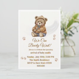 ブホ風テディベア "We Can Bearly Wait" ベビーシャワー 招待状