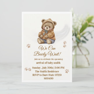 ブホ風テディベア "We Can Bearly Wait" ベビーシャワー 招待状