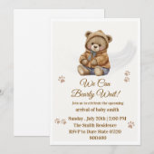 ブホ風テディベア "We Can Bearly Wait" ベビーシャワー 招待状 (正面/裏面)