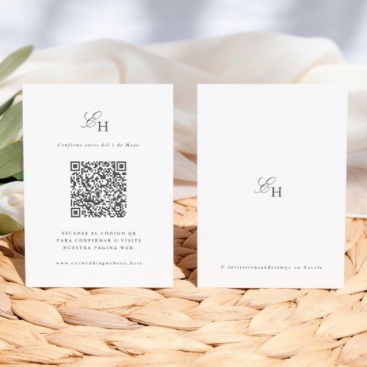 ブホ風ミニマリスト結婚式出席確認カード QR エンクロージャーカード