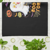 ブミンフォーエバーかわいい幽霊ブラックキャットラブハロー キッチンタオル (折り畳み)